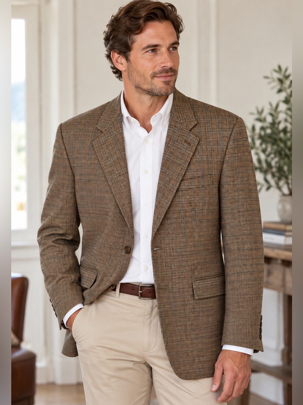 Lauren Ralph Lauren Blazer Men’s 42R Brown Houndstooth 100% Wool Sport Coat